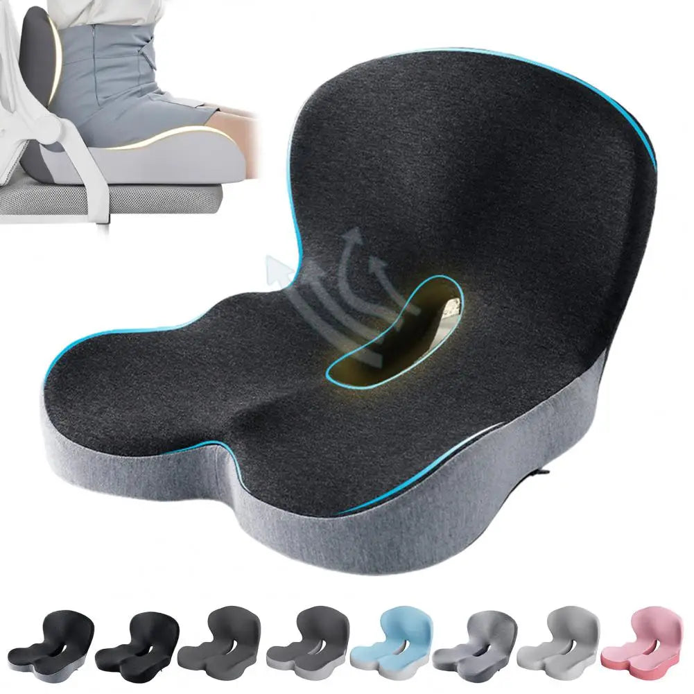 Ergonomic L-Shaped Memory Foam Seat Cushion with Lumbar Support for Tailbone Pain Relief in Office Settings