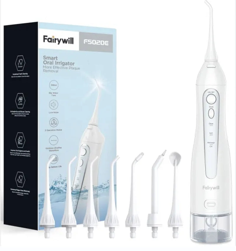 Fairywill Rechargeable Portable Water Flosser with 3 Modes and 300ML Water Tank for Effective Oral Hygiene