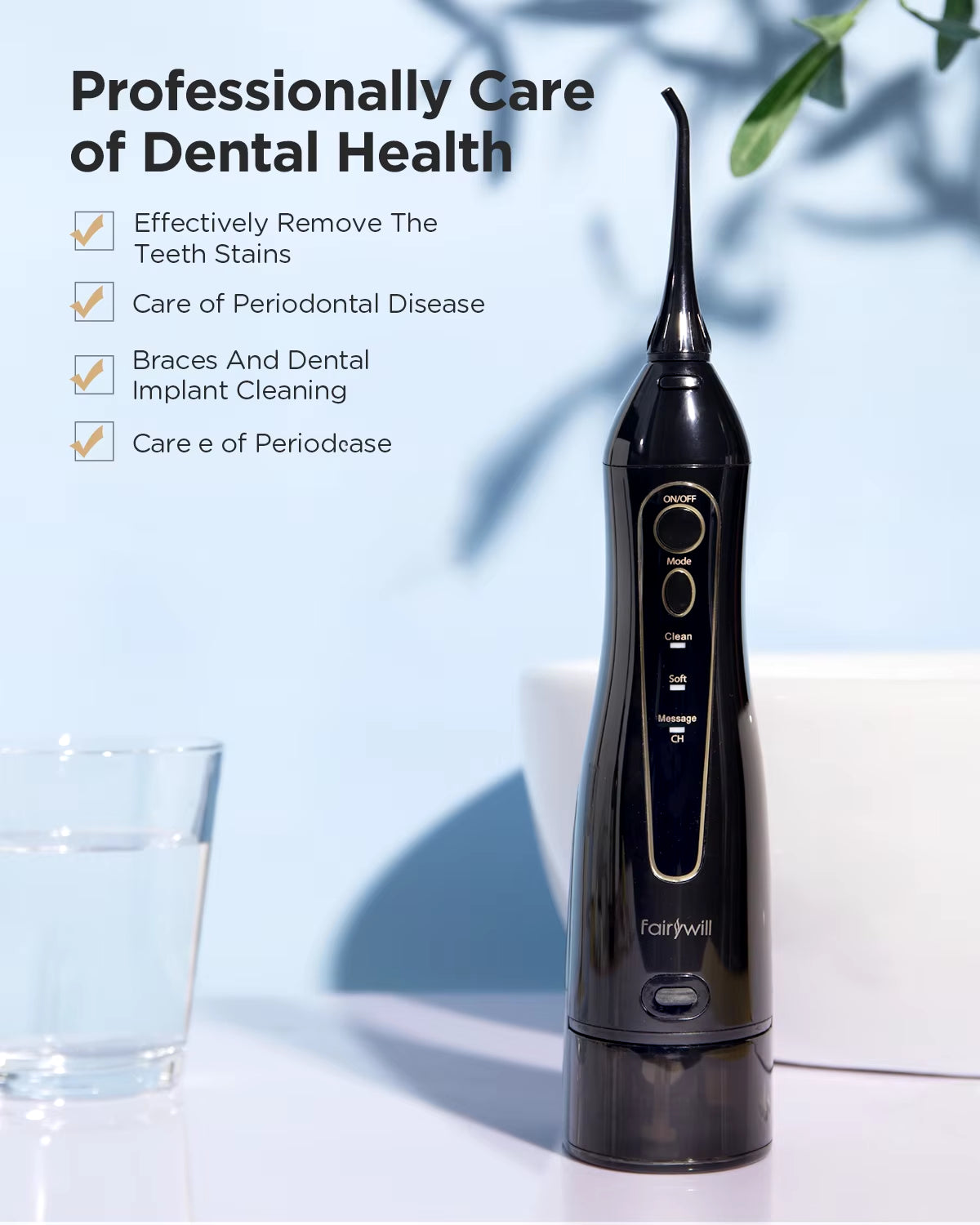 Fairywill Rechargeable Portable Water Flosser with 3 Modes and 300ML Water Tank for Effective Oral Hygiene