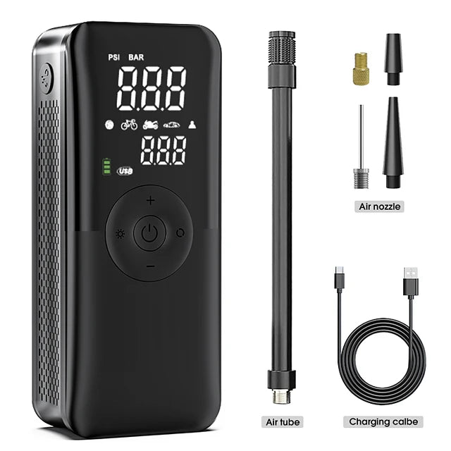 Wireless Portable Digital Air Pump with Multi-Function Display for Tires, Basketballs, and Bicycles - Ideal for Travel and Camping Emergencies