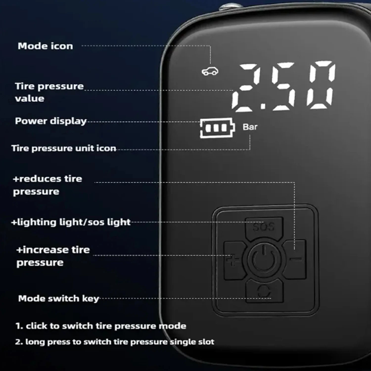 Wireless Portable Digital Air Pump with Multi-Function Display for Tires, Basketballs, and Bicycles - Ideal for Travel and Camping Emergencies