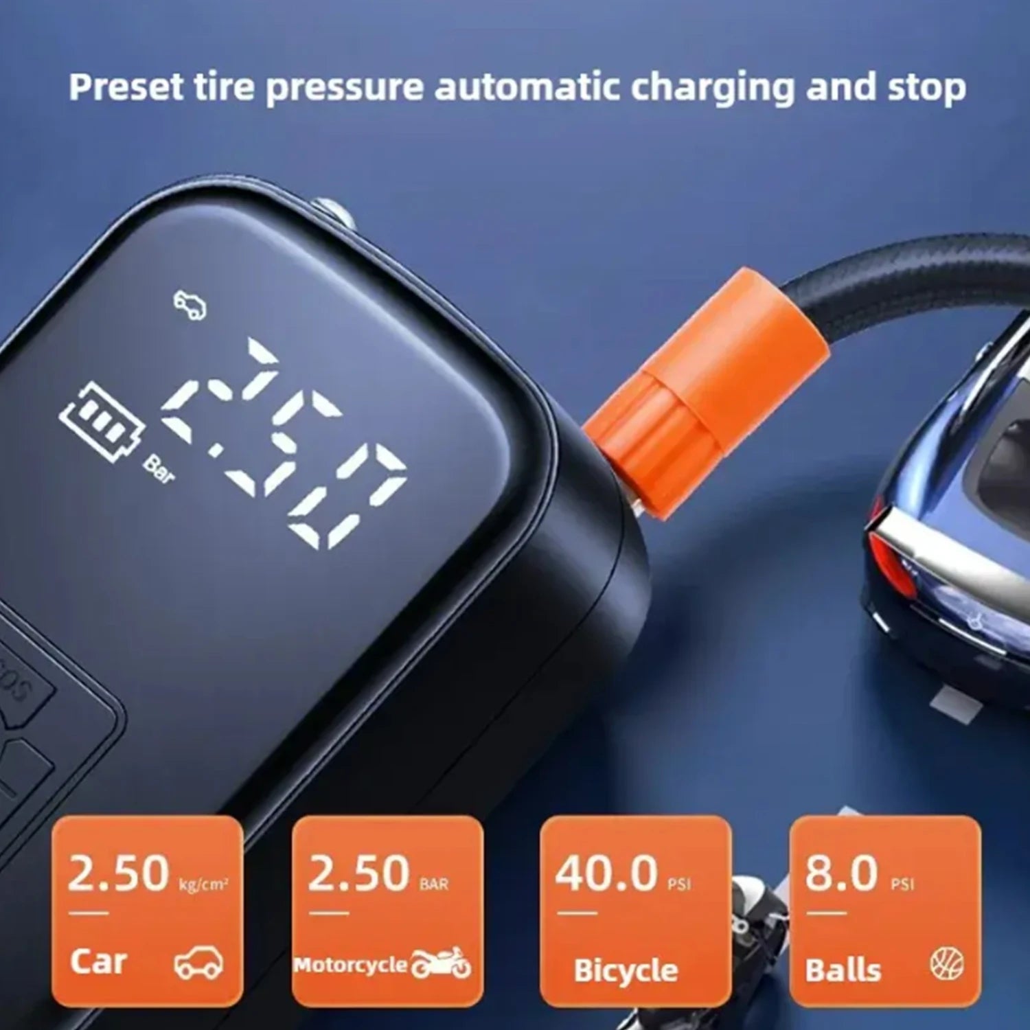 Wireless Portable Digital Air Pump with Multi-Function Display for Tires, Basketballs, and Bicycles - Ideal for Travel and Camping Emergencies