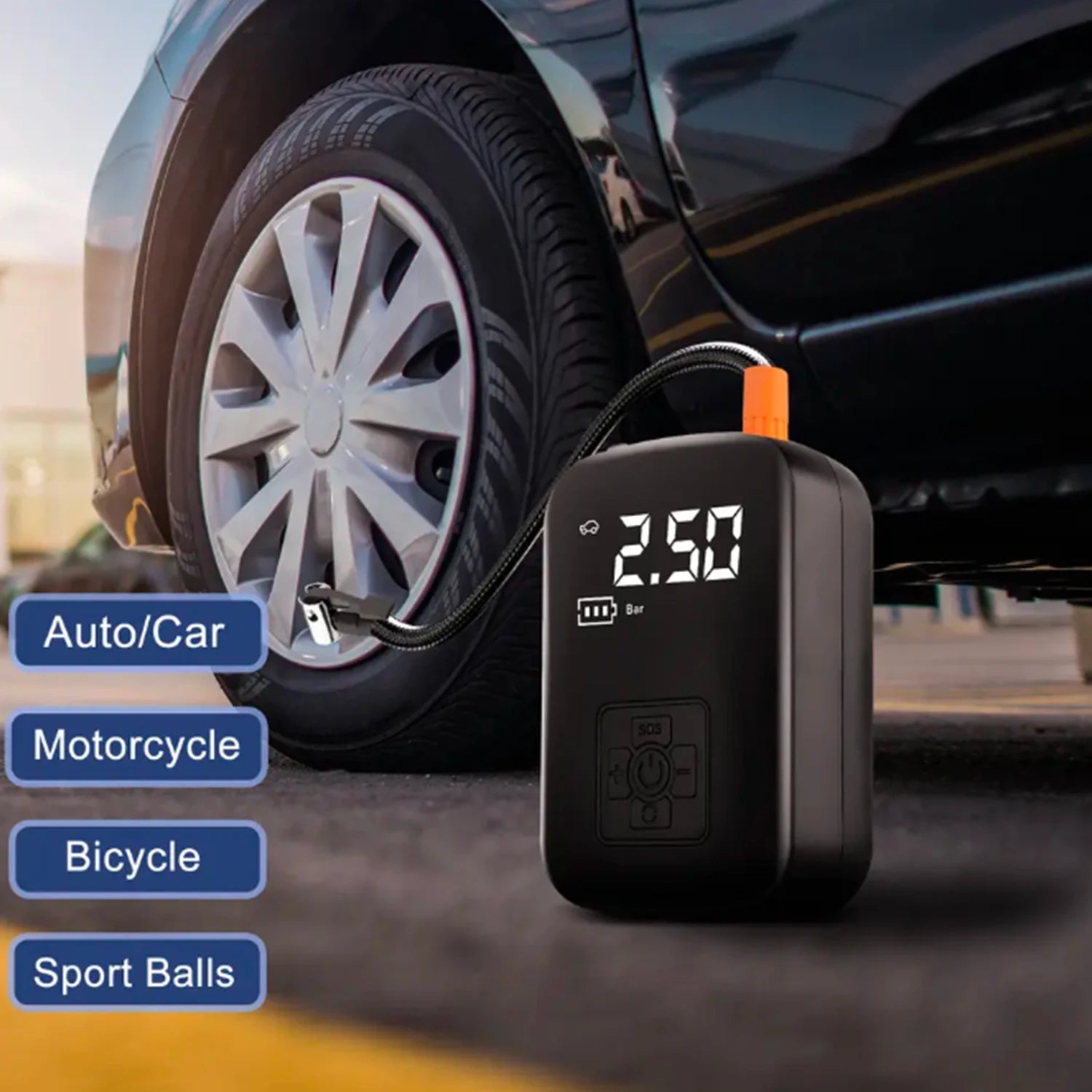 Wireless Portable Digital Air Pump with Multi-Function Display for Tires, Basketballs, and Bicycles - Ideal for Travel and Camping Emergencies
